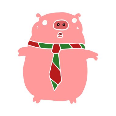 düz renk tarzı çizgi film domuz Office kravat giyiyor