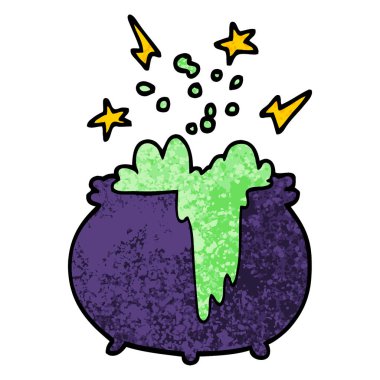 Grunge dokulu illüstrasyon karikatür witchs kazan