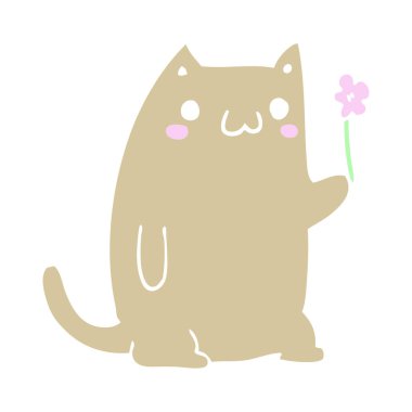 sevimli düz renk stil karikatür kedi çiçek