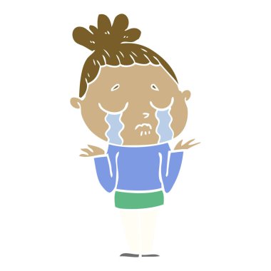 düz renk tarzı çizgi film Ağlayan kadın Shrugging