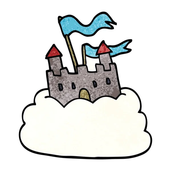 Cartone Animato Castello Scarabocchio Sulla Nuvola — Vettoriale Stock