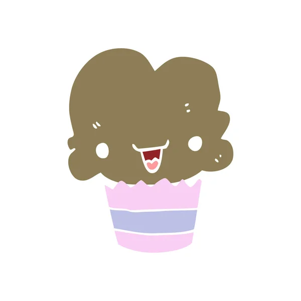 Επίπεδη Χρώμα Στυλ Καρτούν Cupcake Πρόσωπο — Διανυσματικό Αρχείο