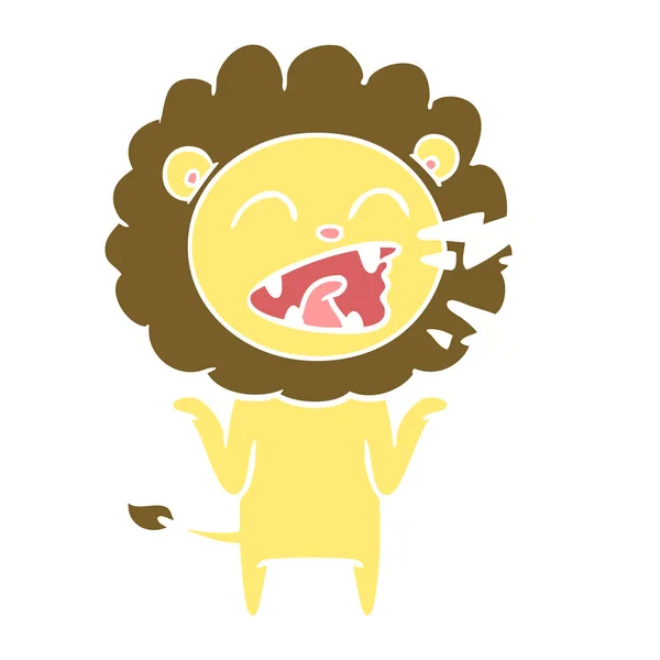 Flat color style cartoon roaring lion — Stock Vector