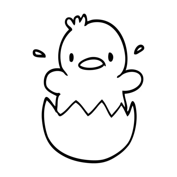 Lindo Línea Dibujo Dibujos Animados Chick — Vector de stock