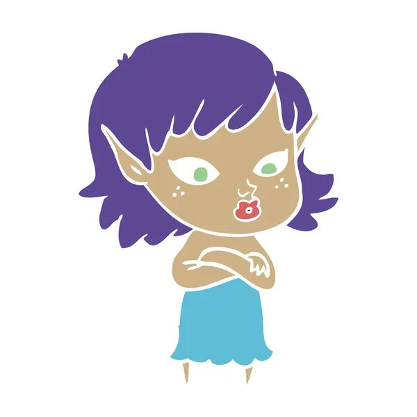 Bastante Plano Color Estilo Dibujos Animados Chica Elfo — Vector de stock