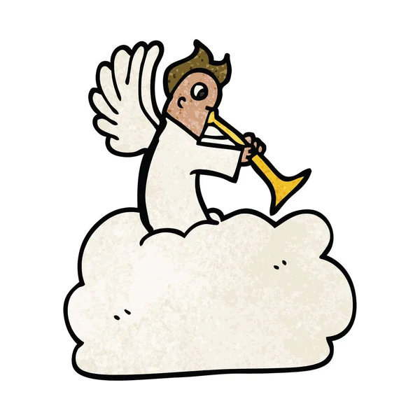 Desenho Animado Doodle Anjo Nuvem Com Trompete — Vetor de Stock