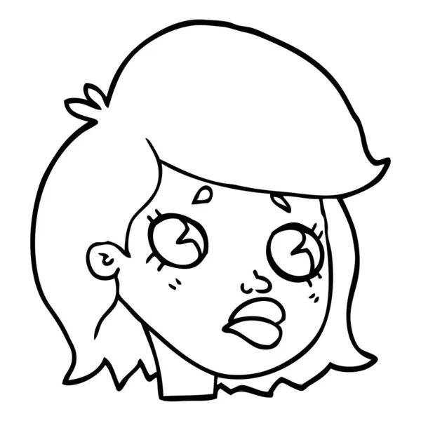 Line Drawing Cartoon Sad Girl — Stock Vector