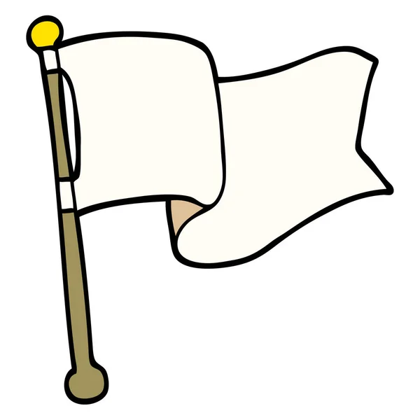 Doodle Fehér Zászlót Lengetve Rajzfilm — Stock Vector