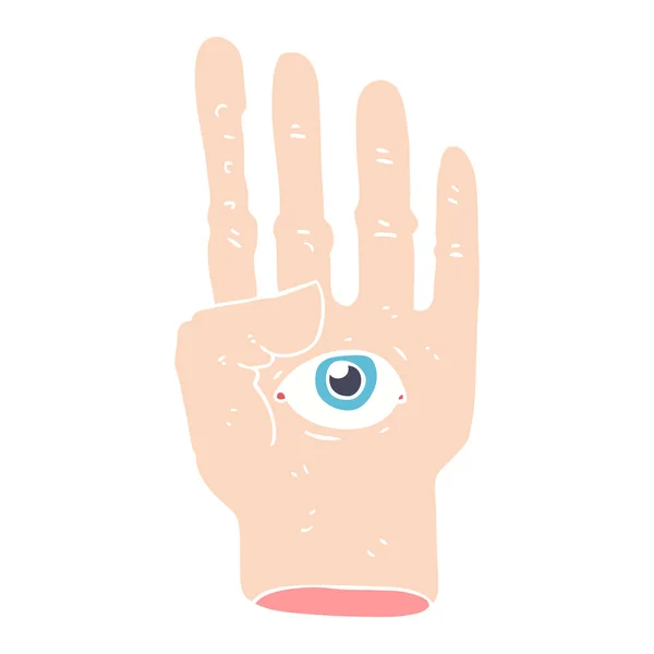 Flat Color Illustration Spooky Hand Eyeball — Stock Vector