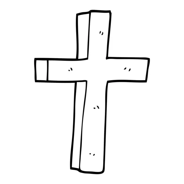 Line Drawing Cartoon Wooden Cross — Stock Vector