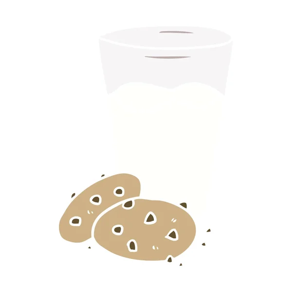 Galletas Dibujos Animados Estilo Color Plano Leche — Vector de stock