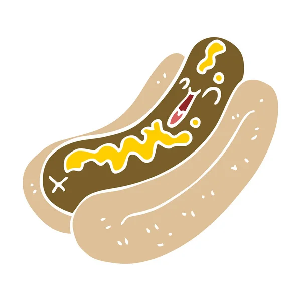 Cartoon Doodle Hotdog Mit Senf — Stockvektor
