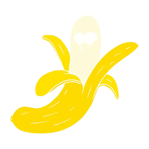 Egale Kleur Stijl Cartoon Banaan Met Gezicht — Stockvector