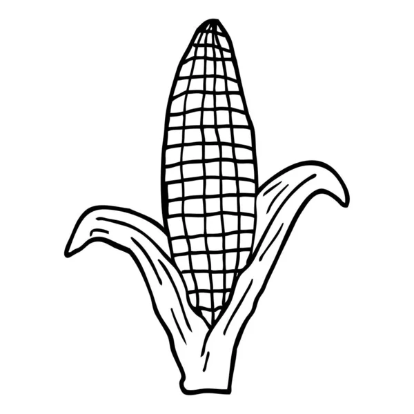 Line Drawing Cartoon Corn Cob — Stock Vector