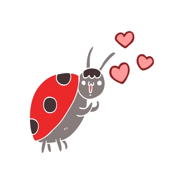 Carino Piatto Colore Stile Cartone Animato Coccinella Amore — Vettoriale Stock