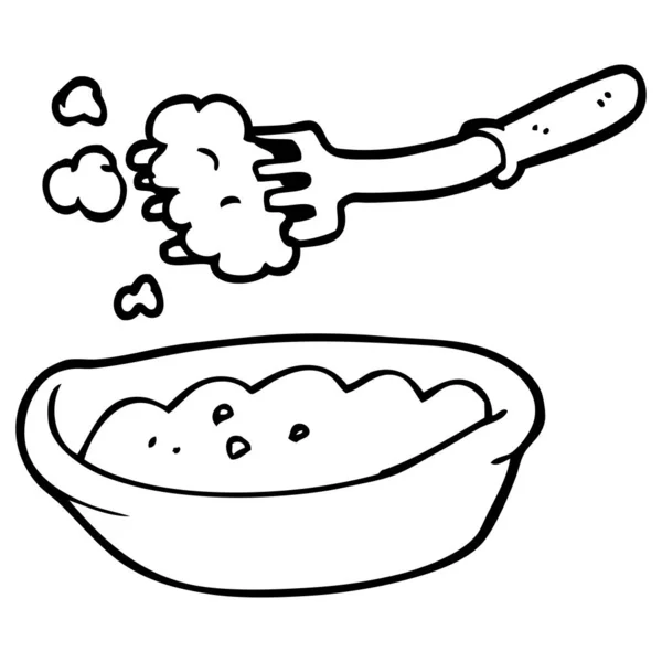 Linha Desenho Cartoon Tigela Comida — Vetor de Stock