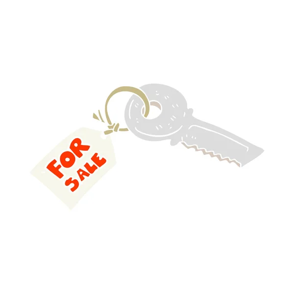 Flat Color Illustration House Key Sale Tag — Stock Vector