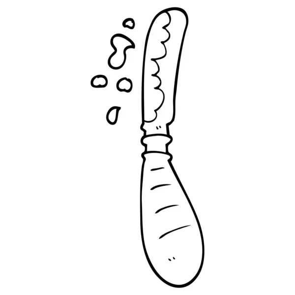 Línea Dibujo Dibujos Animados Mantequilla Cuchillo — Vector de stock