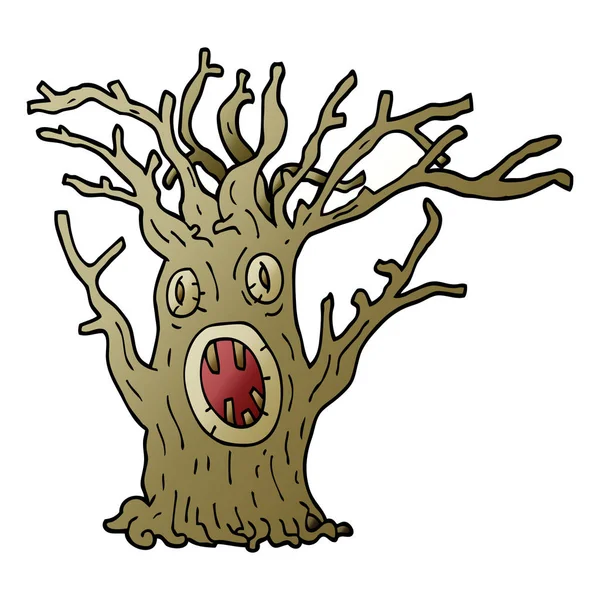 Doodle Spooky Δέντρο Κινούμενα Σχέδια — Διανυσματικό Αρχείο