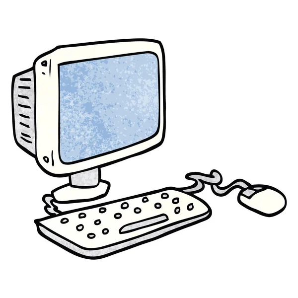 Fumetto Doodle Ufficio Computer — Vettoriale Stock