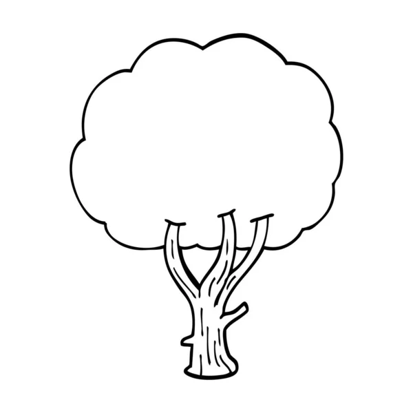 Línea Dibujo Dibujos Animados Árbol Floreciente — Vector de stock