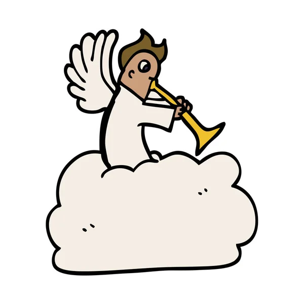 Cartoon Doodle Ängel Moln Med Trumpet — Stock vektor