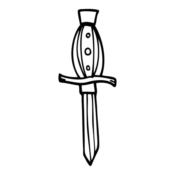 Desenho Linha Desenho Animado Tatuagem Punhal Símbolo — Vetor de Stock