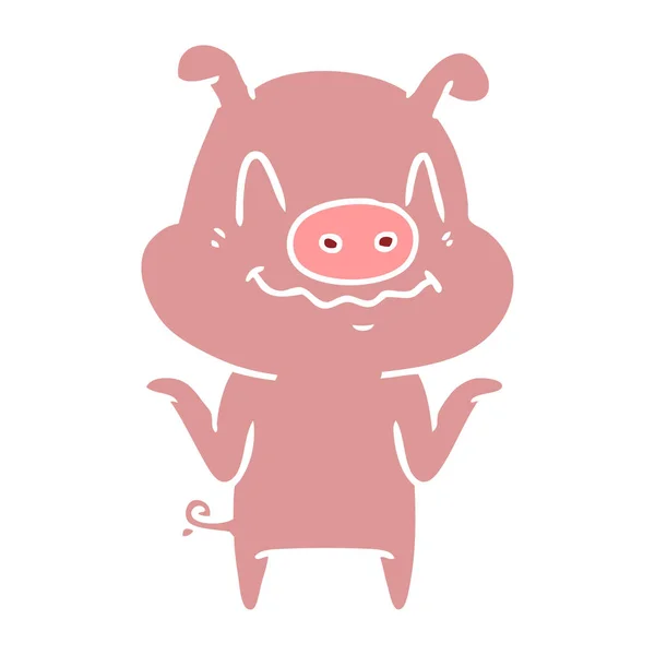 Nerveux Plat Couleur Style Dessin Animé Cochon — Image vectorielle