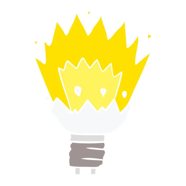 Flat Color Style Cartoon Exploding Light Bulb — Stock Vector
