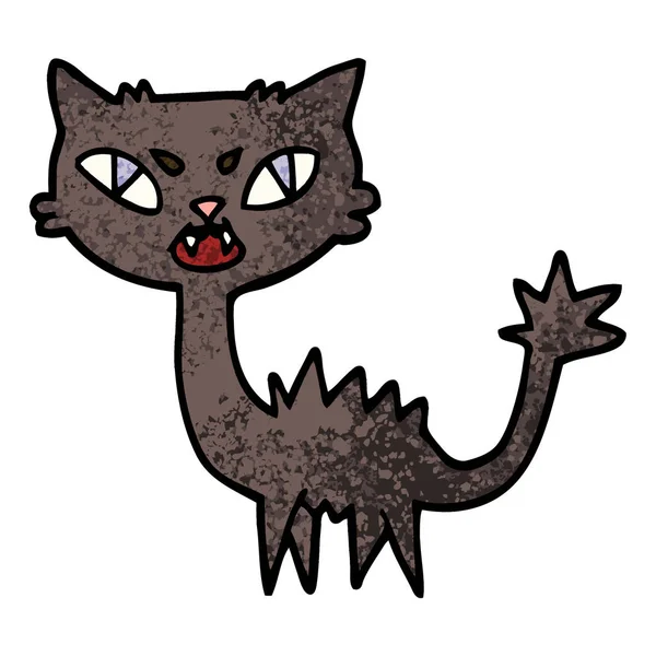 Grunge Textura Ilustración Dibujos Animados Halloween Negro Gato — Vector de stock