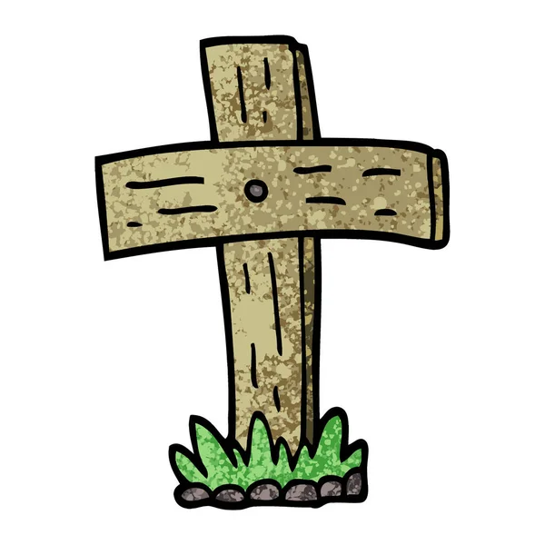 Grunge Texturizado Ilustração Cartoon Cemitério Cruz — Vetor de Stock