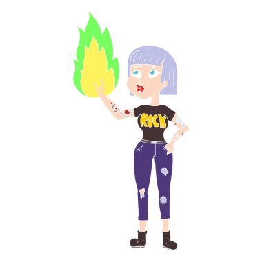 kaya kız düz renkli çizimi