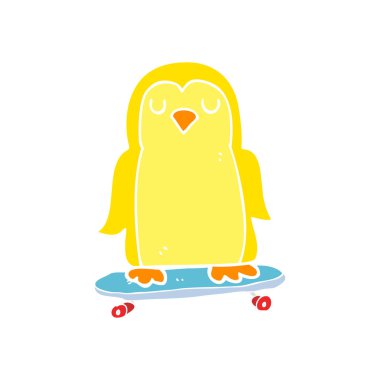 kuş kaykay üzerinde düz renkli çizimi