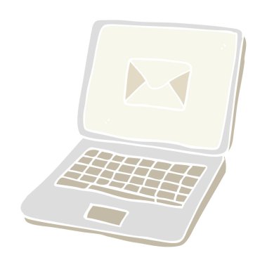 dizüstü bilgisayar ekranındaki mesaj simgesiyle düz renkli çizimi