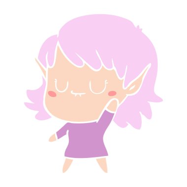 mutlu düz renk tarzı çizgi film elf kız