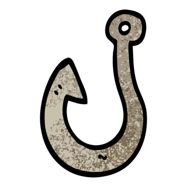 Grunge dokulu illüstrasyon karikatür olta kancası