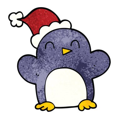 Doodle yılbaşı penguen karikatür