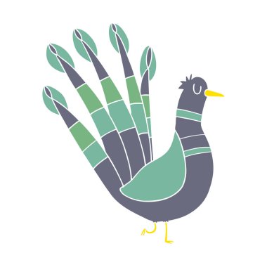 düz renk tarzı çizgi film tavuskuşu