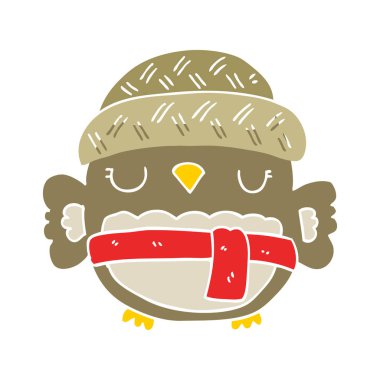 sevimli düz renk tarzı çizgi film baykuş şapkalı