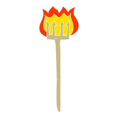 yanan şeytan çatal düz renkli çizimi