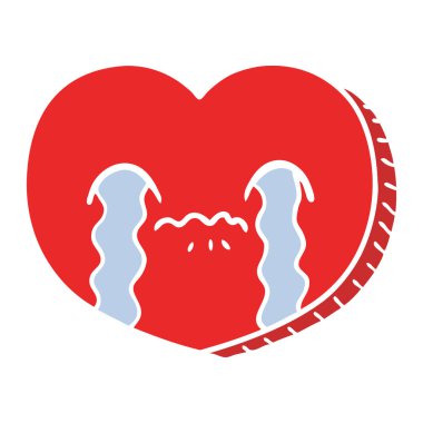 düz renk stil çizgi film aşk kalp ağlıyor