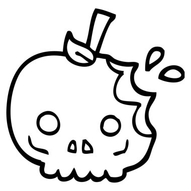 siyah ve beyaz karikatür kırmızı zehirli elma