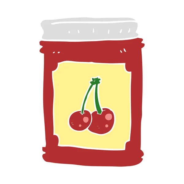 Flat Color Illustration Cherry Jam Jar — Stock Vector