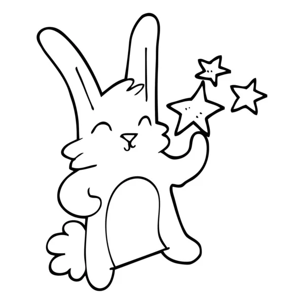 Line Drawing Cartoon Happy Rabbit — Stock Vector