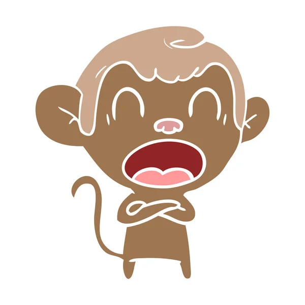 Shouting Flat Color Style Cartoon Monkey — стоковый вектор