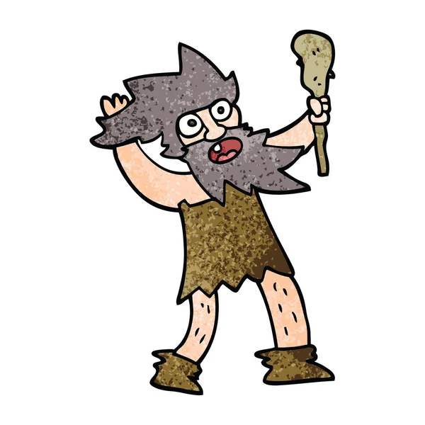 Desenho Animado Doodle Louco Homem Das Cavernas — Vetor de Stock