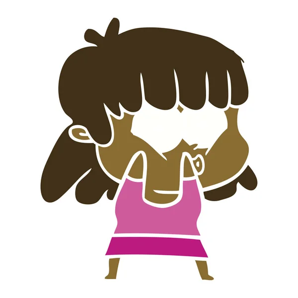 Flache Farbe Stil Cartoon Pfeifenden Mädchen — Stockvektor