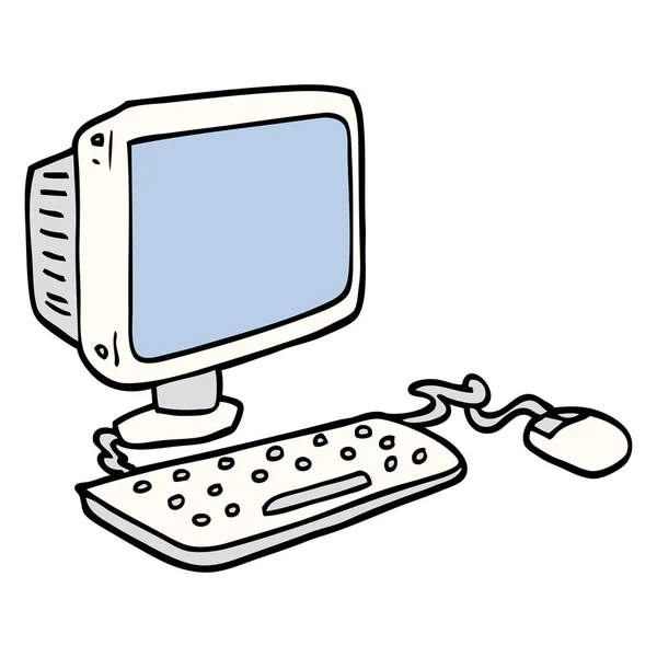 Zeichentrick Doodle Bürocomputer — Stockvektor