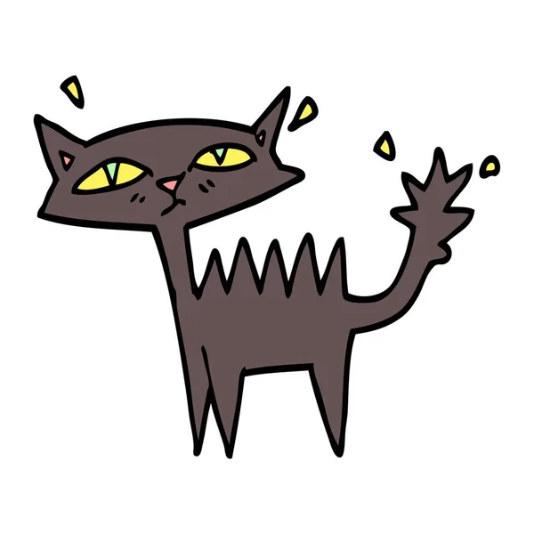 Dibujado Mano Garabato Estilo Dibujos Animados Halloween Gato Negro — Vector de stock