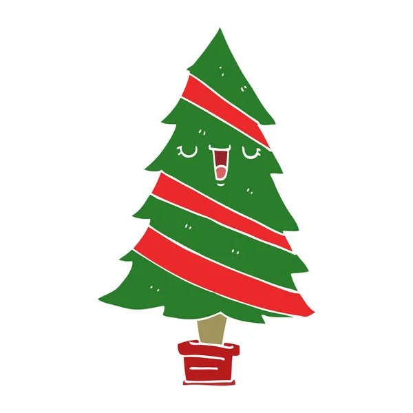 Flat Color Style Cartoon Christmas Tree — Stock Vector